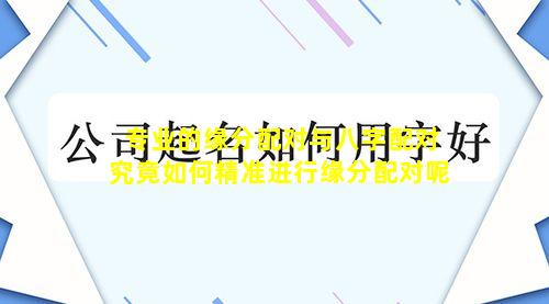 专业的缘分配对与八字配对究竟如何精准进行缘分配对呢