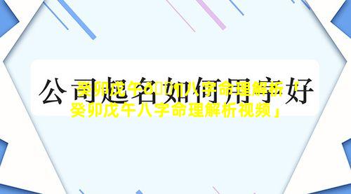 癸卯戊午🐶八字命理解析「癸卯戊午八字命理解析视频」