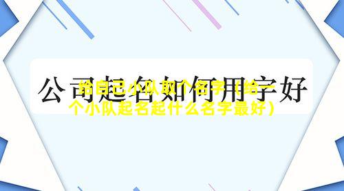 给自己小队取个名字（给一个小队起名起什么名字最好）